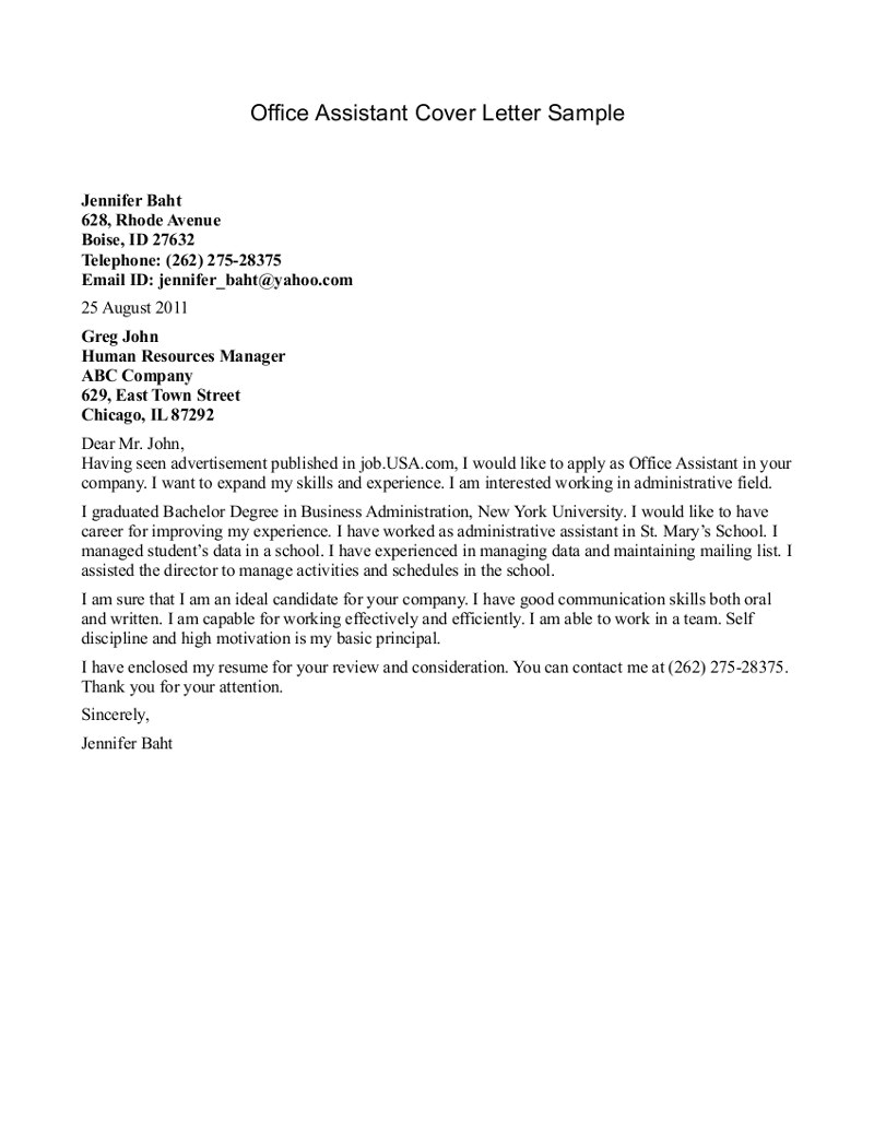 Office associate Cover Letter Office assistant Cover Letter Example Example Cover Letter