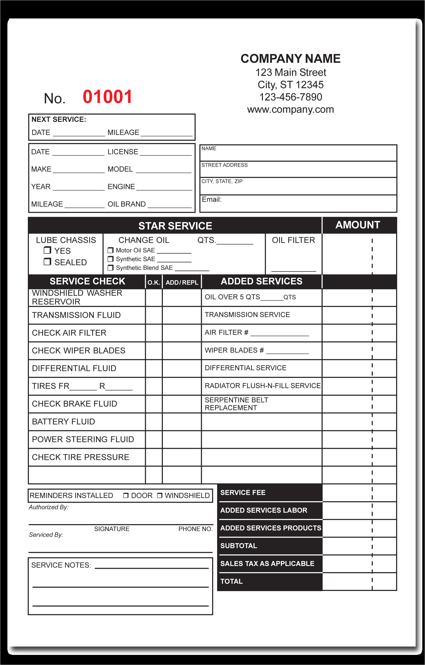 Oil Change Receipt Template Multipart Oil Change forms