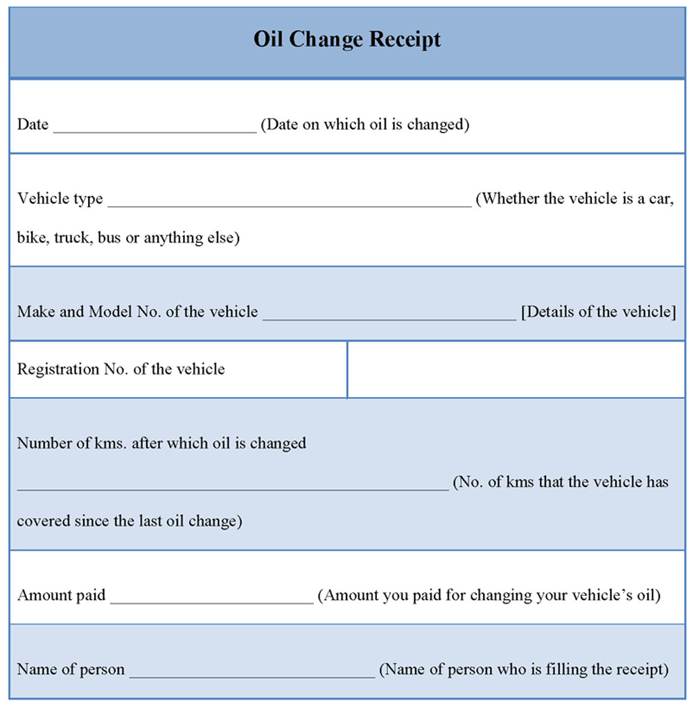Oil Change Receipt Template Receipt Template for Oil Change Example Of Oil Change