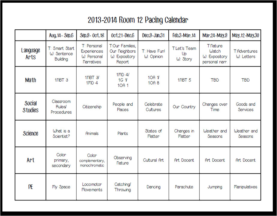 Pacing Calendar Template for Teachers today In First Grade August 2013