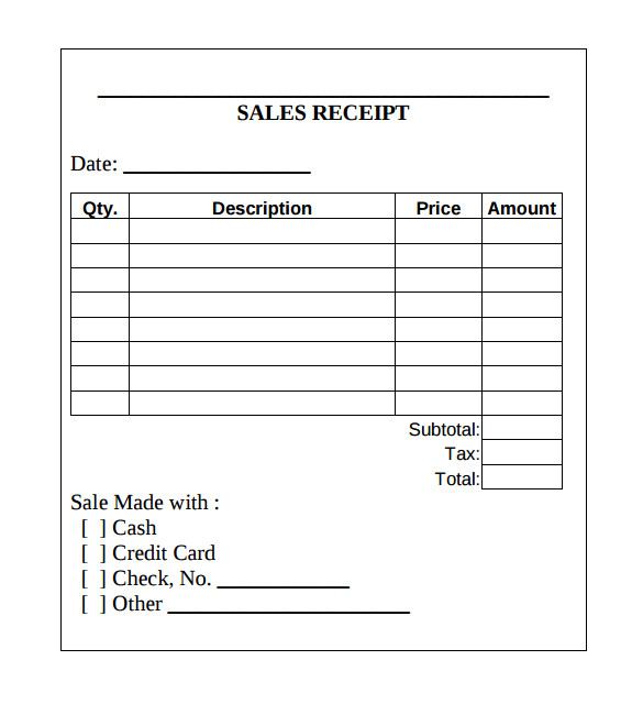 Personal Sales Receipt Template Williamson ga us