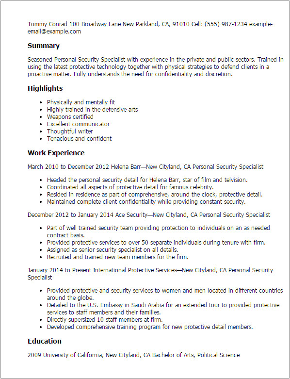 Personnel Security Specialist Resume Sample Professional Personnel Security Specialist Templates to