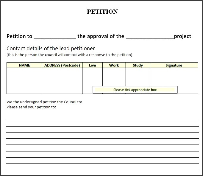Petition Sign Up Sheet Template 6 Free Petition Template Sampletemplatess