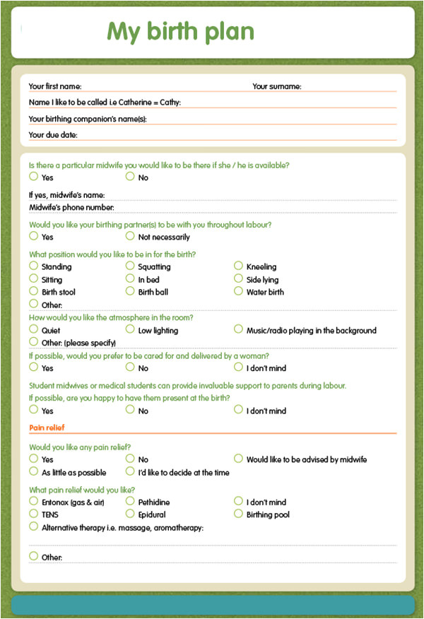 Gentle C section Birth Plan Printable