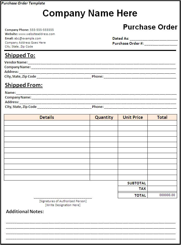 Po Template for Word 5 Purchase order Templates Excel Pdf formats ...