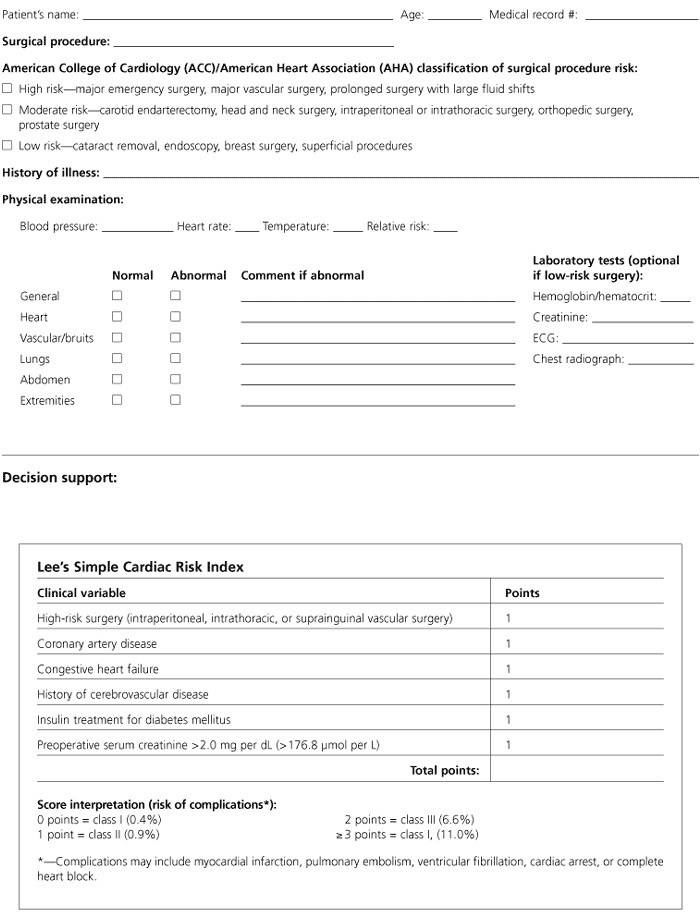 Preoperative Evaluation Template Preoperative Evaluation for Noncardiac Surgery Point Of