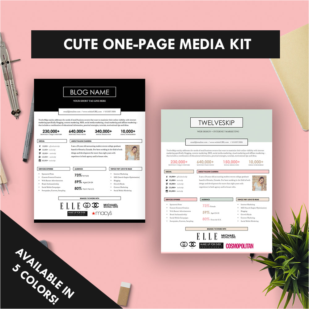 Press Packet Template Cute One Page Media Kit Template Press Kit Pastel Black
