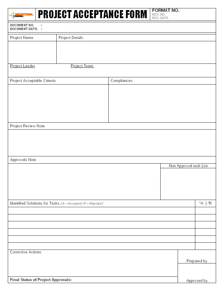 Project Acceptance form Template Project Review and Acceptance Process