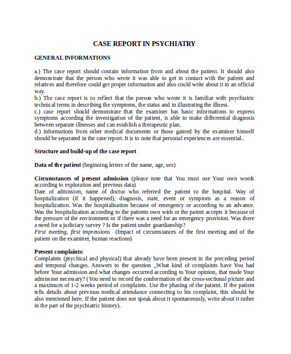 Psychiatrist Report Template 9 Case Report Templates Sample Templates