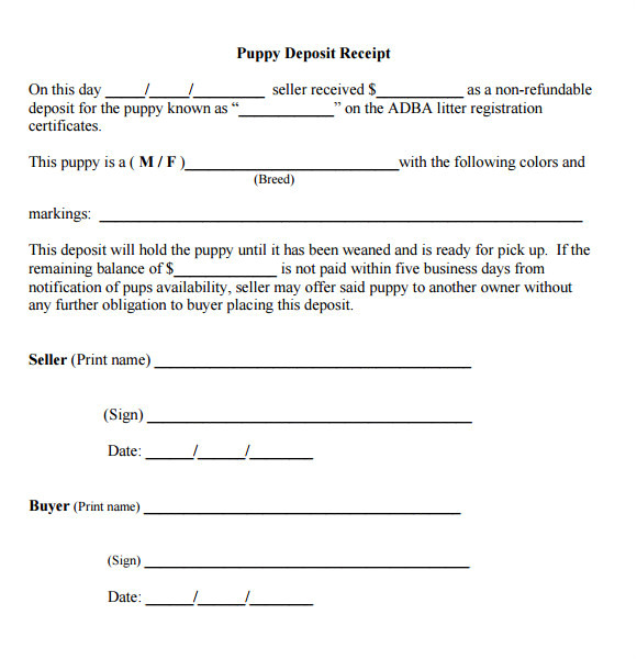 Puppy Receipt Template Williamson ga us