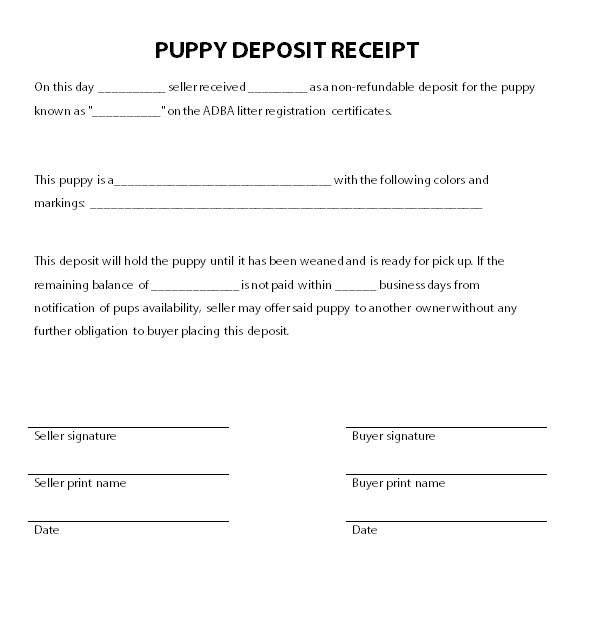 Puppy Receipt Template Puppy Deposit Receipt