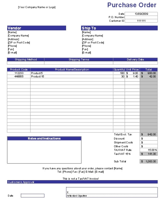 Purchase order forms Templates Free Download Purchase order form Template with Favorite Products List