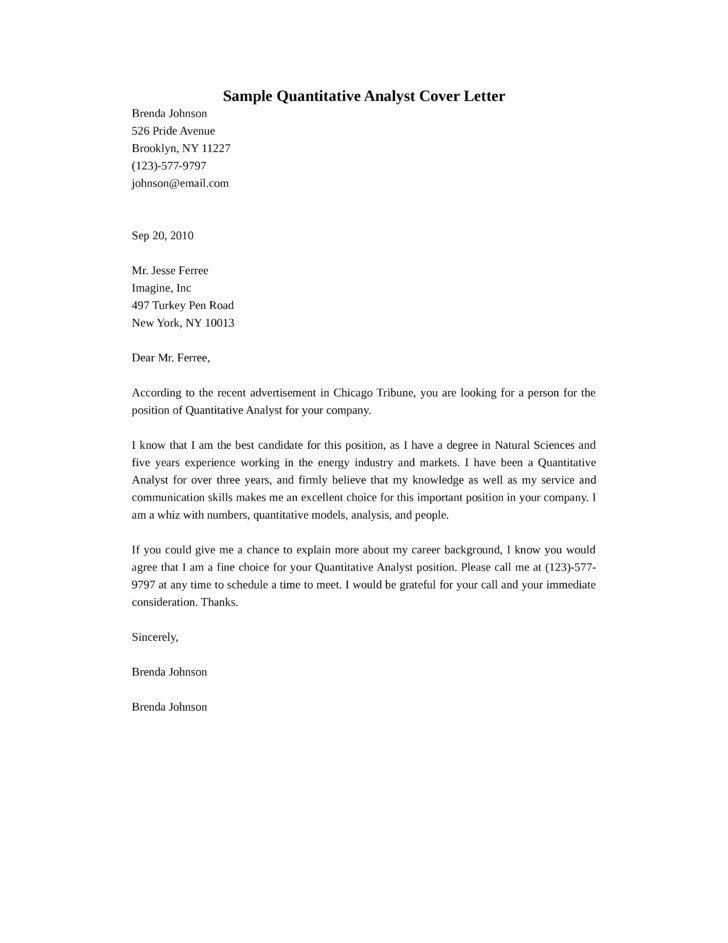 Quant Cover Letter Basic Quantitative Analyst Cover Letter Samples and Templates