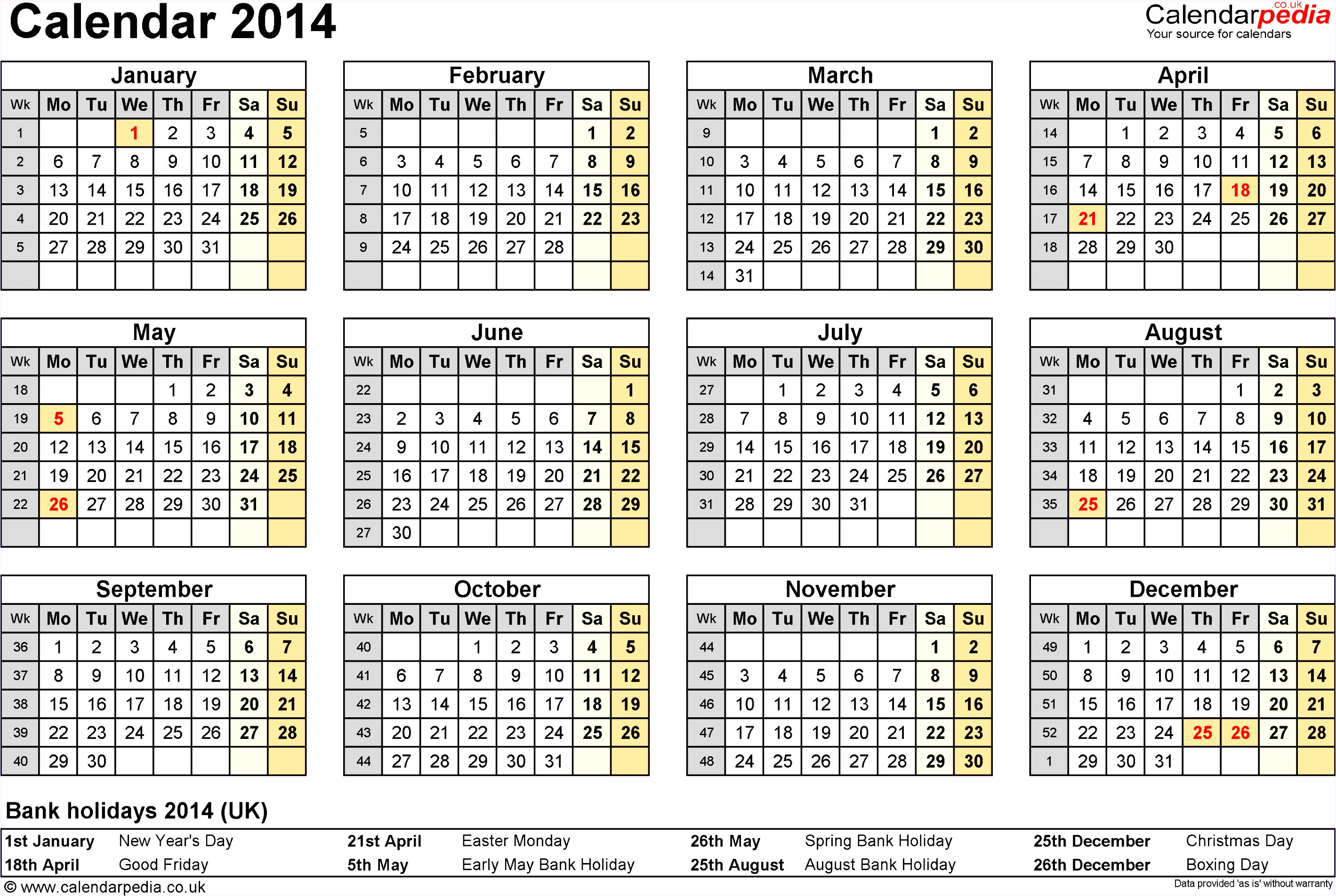Quarterly Calendar Template 2014 7 Monthly Calendar Excel Template 2014 Exceltemplates