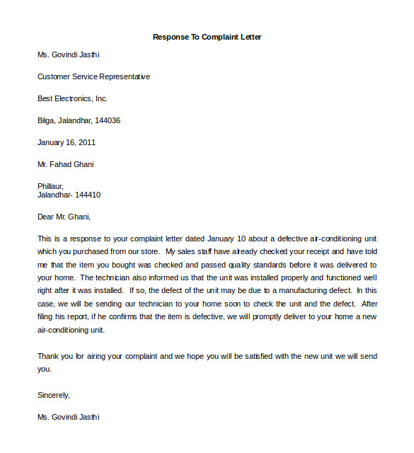Replying to A Complaint Letter Template 29 Free Complaint Letter Templates Pdf Doc Free