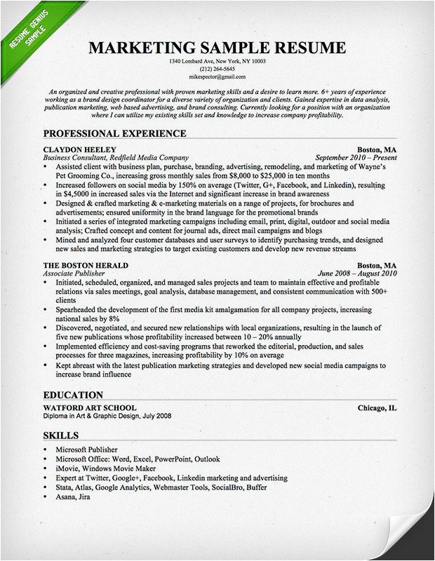 Resume Samples for Experienced Marketing Professionals Marketing Resume Sample Resume Genius
