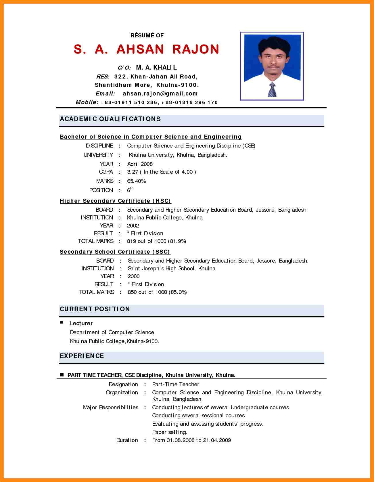 Resume Samples for Lecturer In Engineering College College Teaching Resume format Dadaji Us