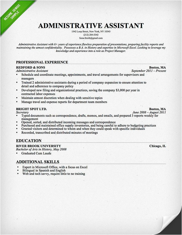 Resume Templates for Administrative Positions Administrative assistant Executive assistant Cover