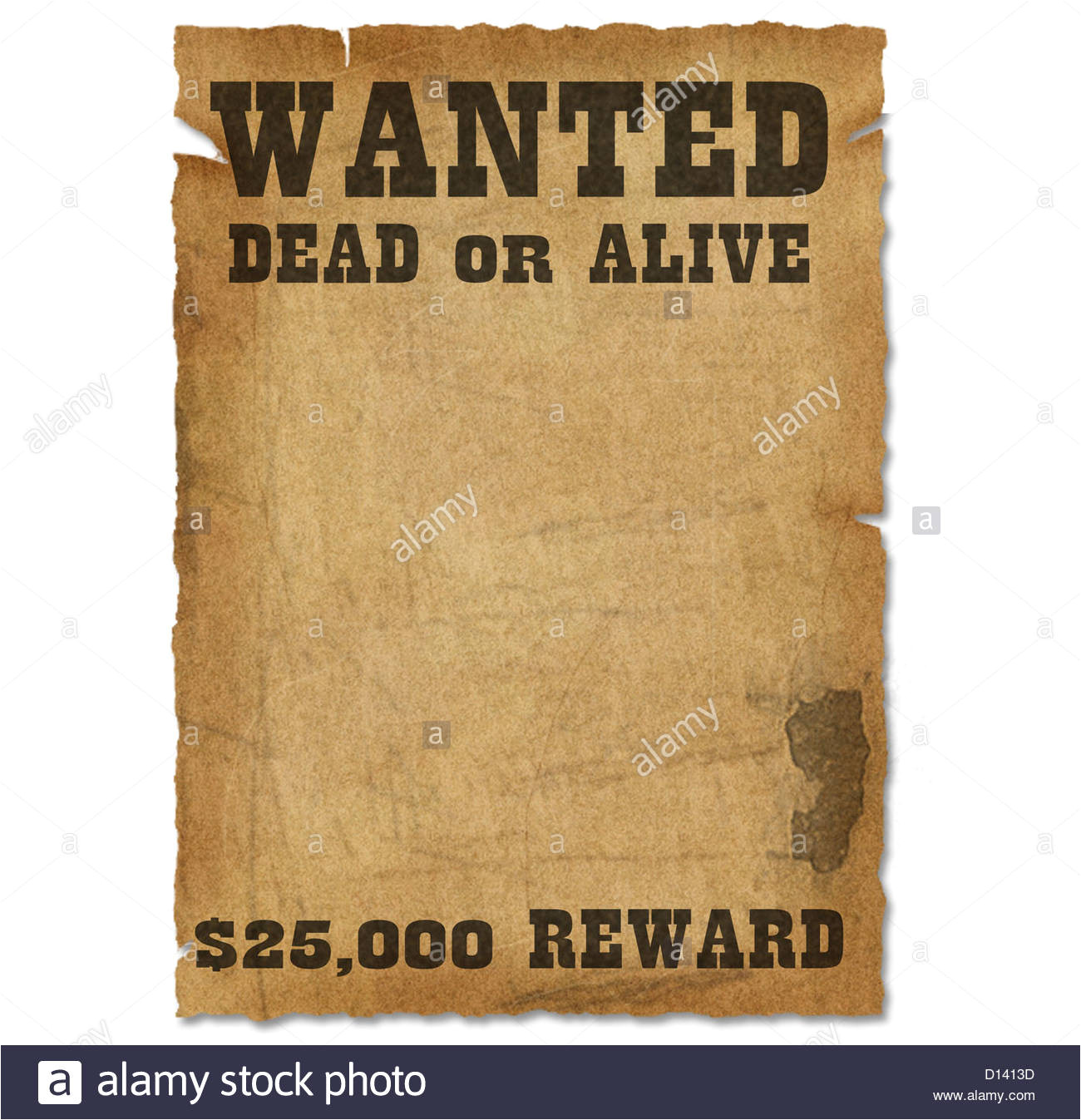 Reward Posters Template Wanted Poster Template with Bounty Reward Stock Photo