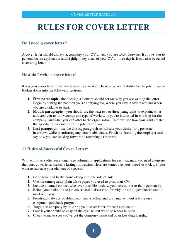 writing cover letter rules