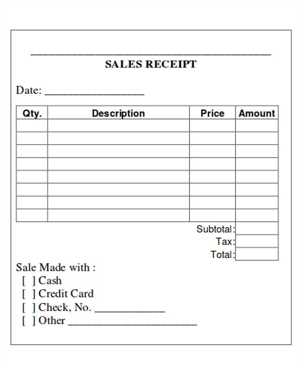 Sales Receipt Template Pdf 5 Printable Sales Receipt Samples Sample Templates