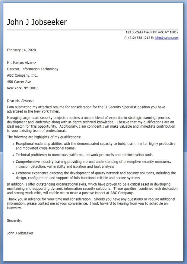 Sample Cover Letter for An It Professional Sample Cover Letter It Professional Resume Downloads