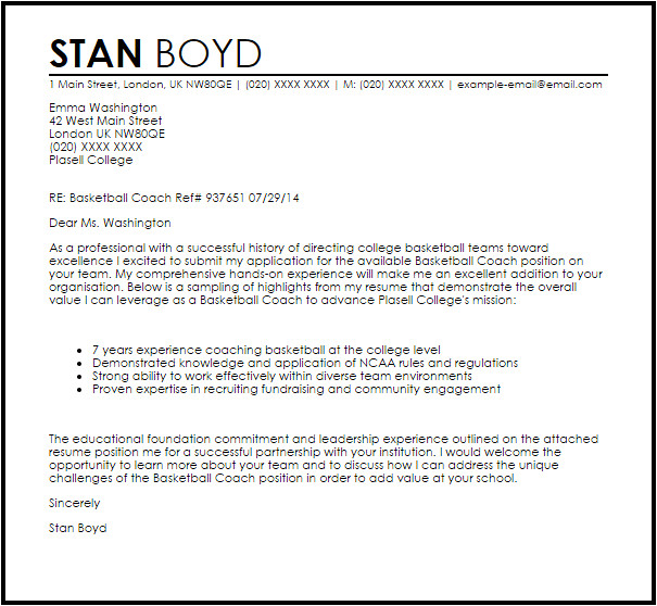 Sample Cover Letter for Basketball Coaching Position Basketball Coach Cover Letter Sample Cover Letter