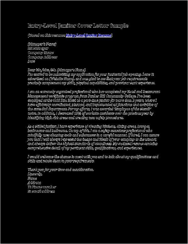 Sample Cover Letter for Janitor Position Entry Level Janitor Cover Letter Sample
