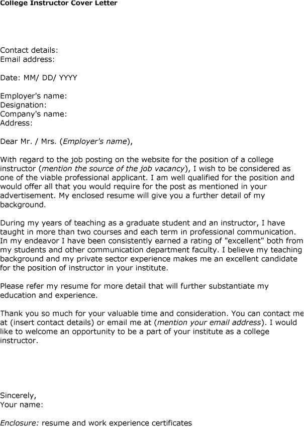 Sample Cover Letter For Teaching Position In Community College 