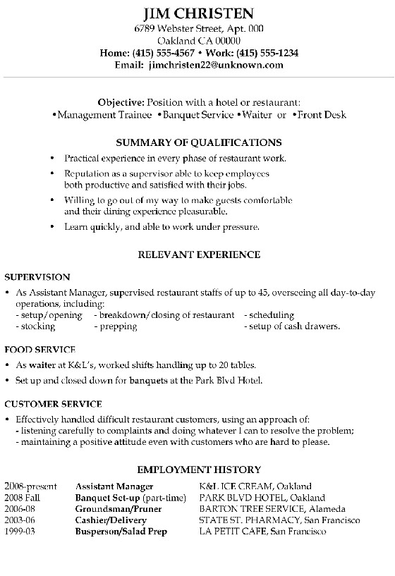 Sample Objective In Resume for Hotel and Restaurant Management Resume Sample Hotel Management Trainee and Service