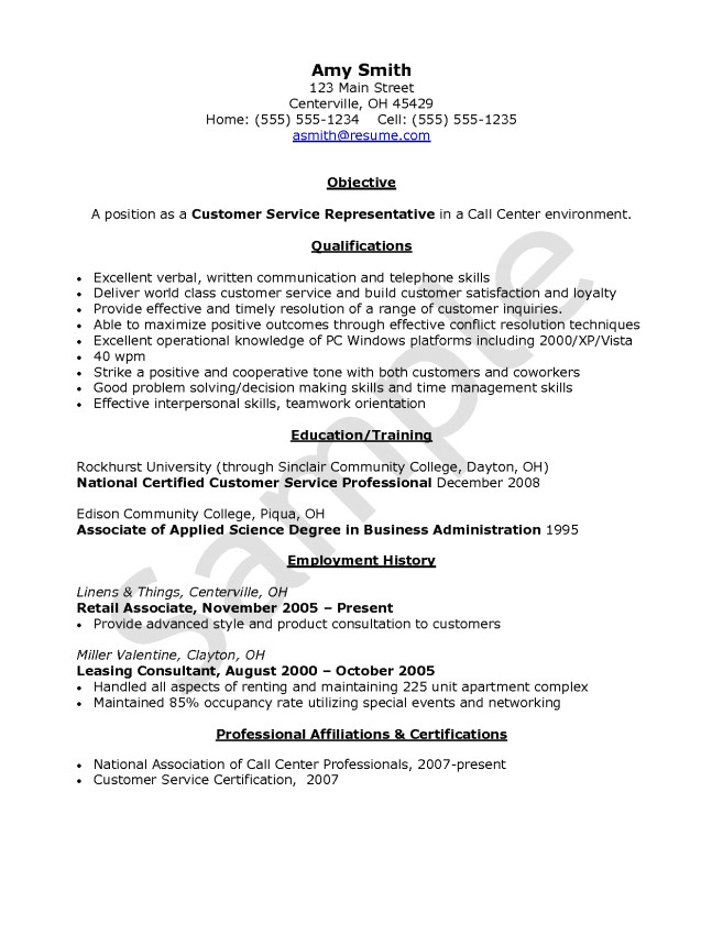 Sample Objectives In Resume for Call Center Agent Call Center Resume Example Resume Sample Sample Cover