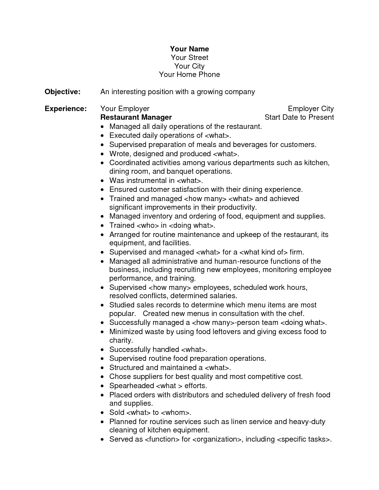 Sample Of Objectives In Resume for Hotel and Restaurant Management Restaurant Manager Resume Objective the Best Resume