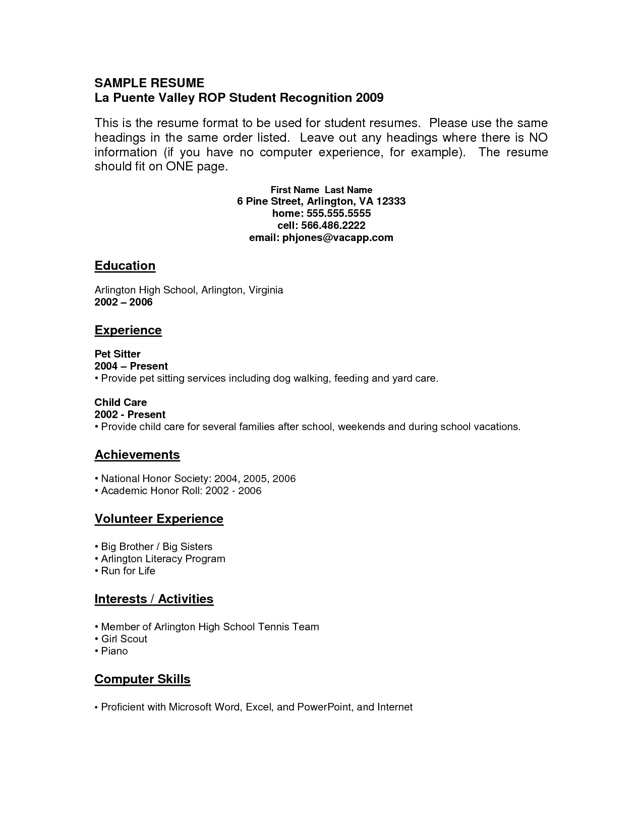 Sample Resume for A Highschool Student with No Experience Resume for Highschool Students with No Experience Work