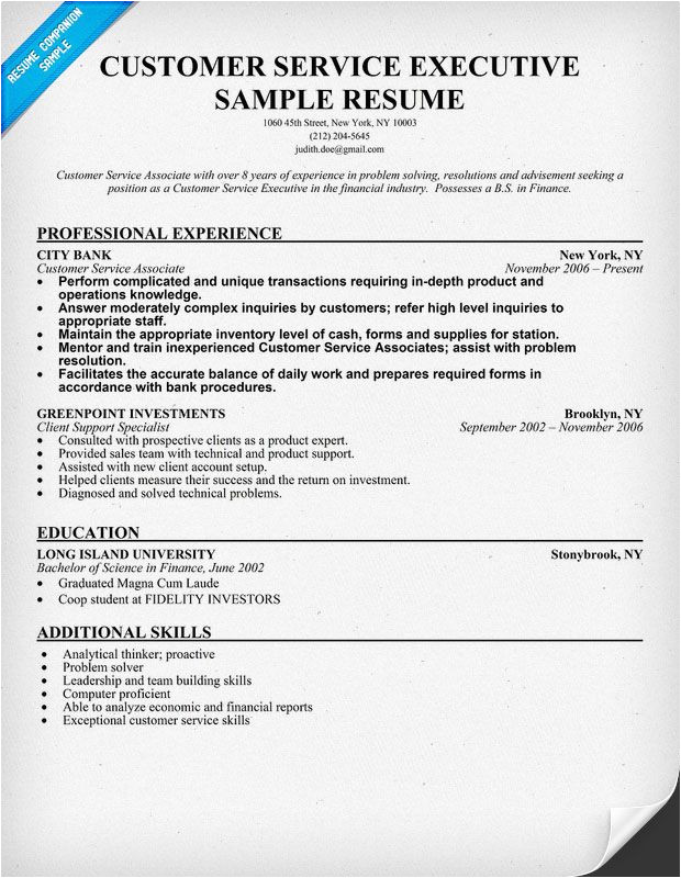 Sample Resume for Customer Care Executive Customer Service Executive Resume Sample Resumecompanion