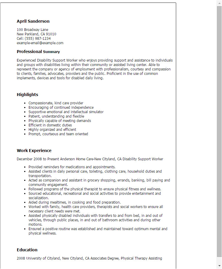 Sample Resume for Disability Support Worker Disability Support Worker Resume Template Best Design