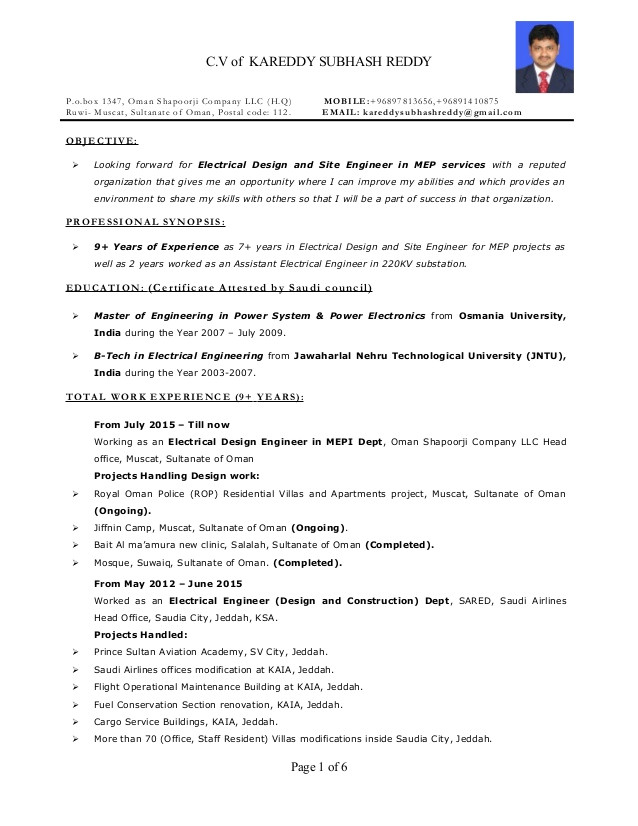 Sample Resume for Electrical Engineer In Construction Field Resume Electrical Engineer Mep 9 Years Exp