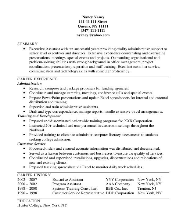 Sample Resume for Executive assistant to Senior Executive 8 Sample Executive assistant Resumes Sample Templates