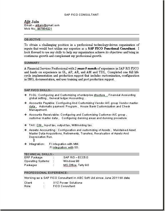Sample Resume for Sap Fico Consultant Sample Resume Sap Consultant How to Write A Good Document