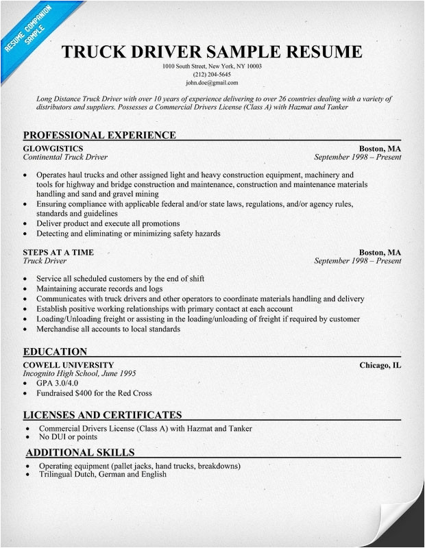 Sample Resume for Truck Driver with No Experience Sample Resume for Cdl Truck Drivers Best Professional