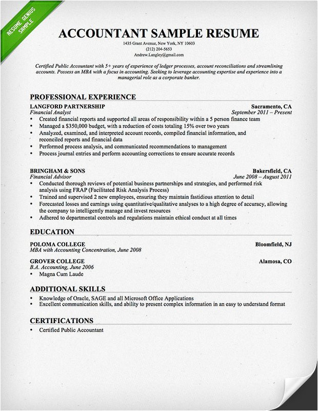 Sample Resume Of A Cpa Accountant Resume Sample and Tips Resume Genius