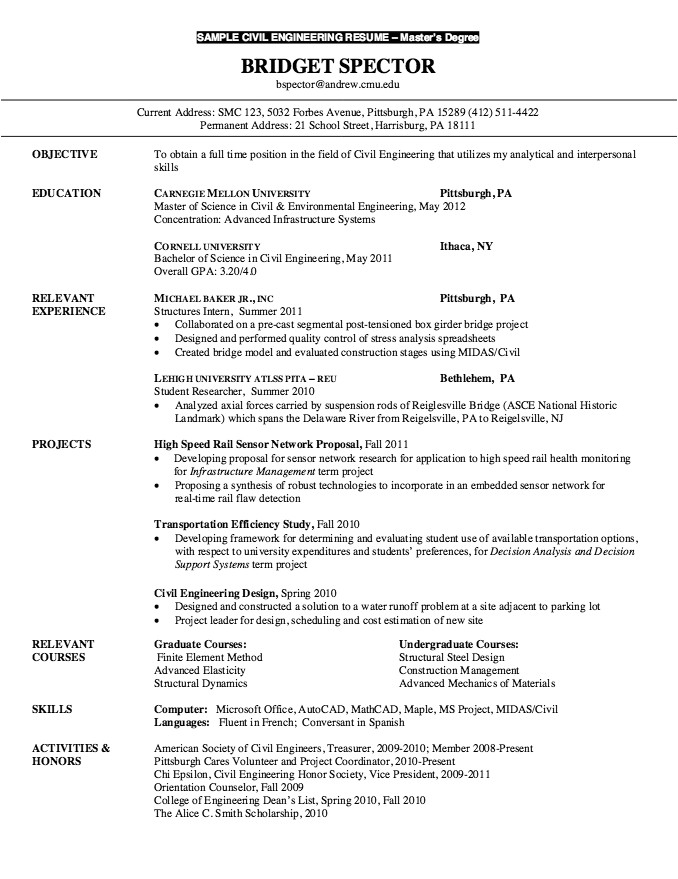 Sample Resume with Masters Degree Resume for Master Degree Civil Engineering Http