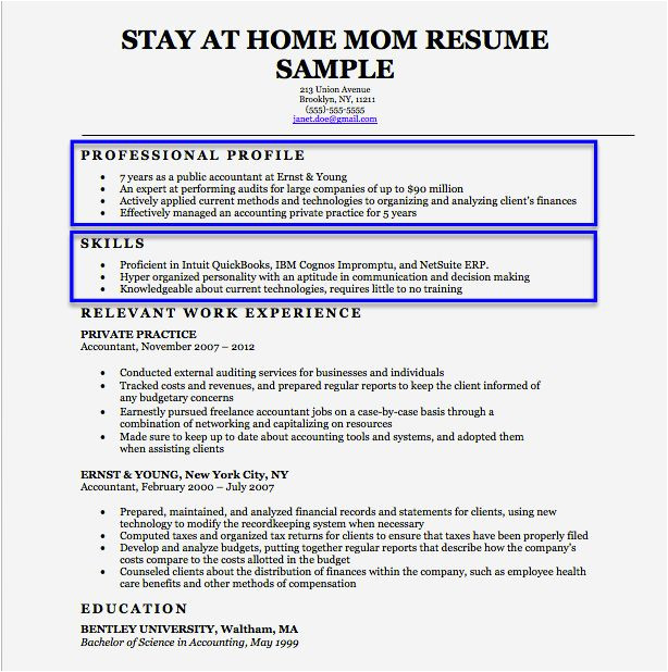 Sample Resumes for Stay at Home Moms Returning to Work Cover Page Resume for Stay at Home Mom Resume Template