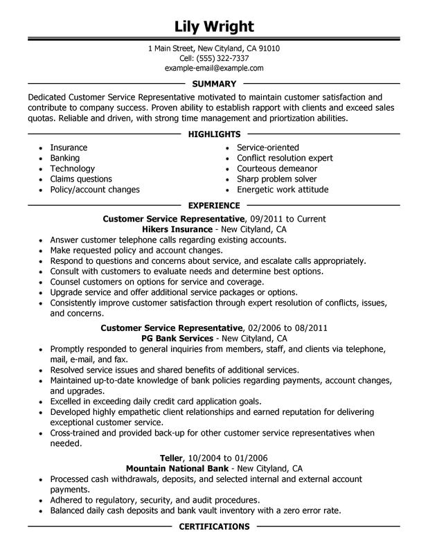 Samples Of Resumes for Customer Service Representative Customer Service Representative Resume Examples Free to