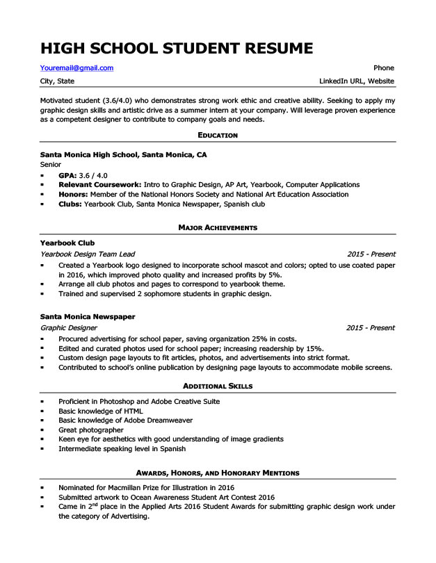 Samples Of Resumes for Highschool Students High School Resume Template Writing Tips Resume Companion