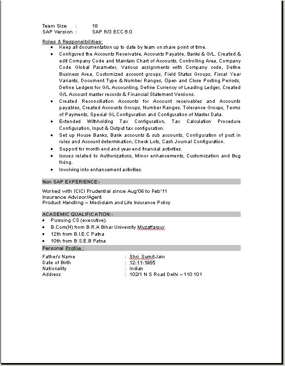 Sap Fico Resume Sample Pdf Sap Fico Consultant Resume Download