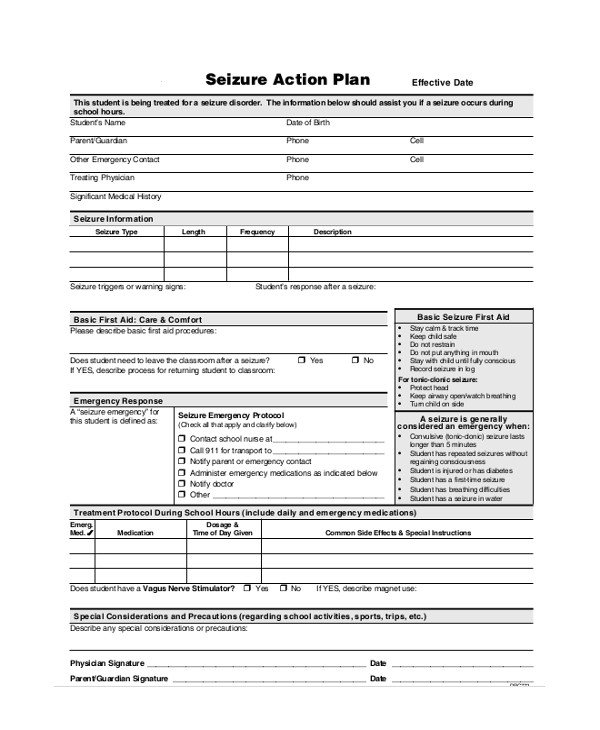 Seizure Action Plan Template 46 Sample Action Plans Sample Templates