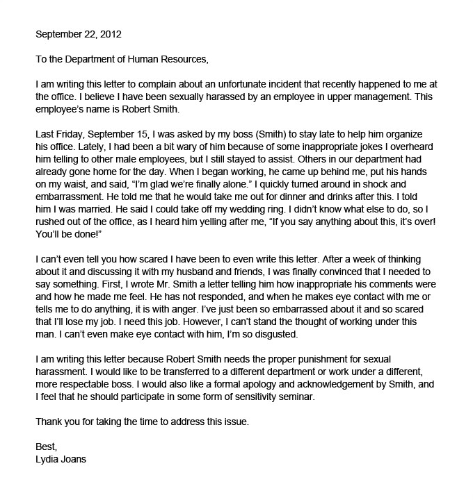 Sexual Harassment Letter Template 23 Hr Complaint forms Free Sample Example format