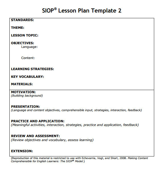 Siop Lesson Plan Template 2 Example 8 Siop Lesson Plan Templates Download Free Documents In