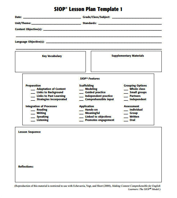 Siop Lesson Plan Template 3 Word Document 8 Siop Lesson Plan Templates Download Free Documents In