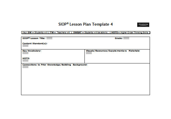 Siop Lesson Plan Template 4 9 Siop Lesson Plan Templates Doc Excel Pdf Free